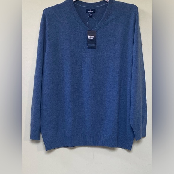 Lands End Men’s Cashmere V-Neck Sweater Medium Blue - Picture 11 of 12